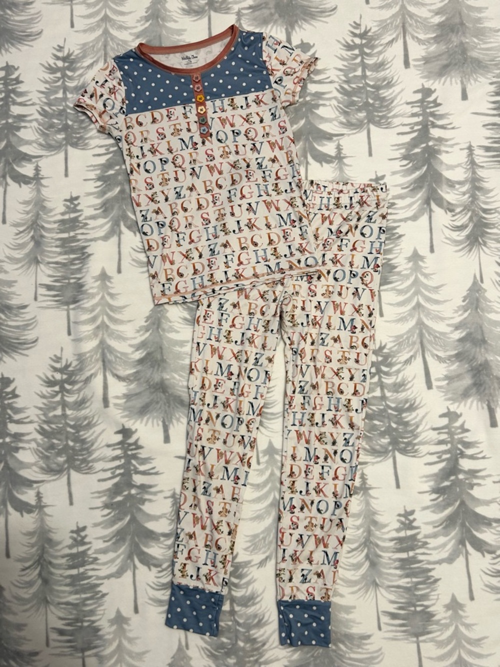 Matilda Jane Alphabet Pajama Set - Blue & Rust Accents